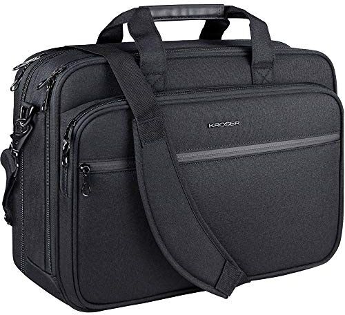 KROSER 18" Borsa del Portatile Cartella per Laptop Adatto per Laptop fino a 17,3 Pollici Borsa a Tracolla Espandibile Borsa per Computer con Tasche RFID per Viaggi/Affari/Scuola/Uomini/Donne-Nero