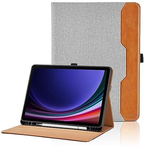 Oduio Custodia per Samsung Galaxy Tab S9 FE 10.9 Pollici/Tab S9 11 Pollici 2023 Affari Pelle PU Flip Tablet Case, Funzione Supporto Pieghevole Cover Protettiva con Tasca, Auto Sveglia/Sonno Grigio