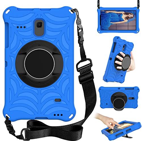 Generic Custodia per tablet per Samsung Galaxy Tab A 8.0 2017 SM-T380 T385/Tab 4 T330 Bambini Friendly, 360 ° Rotante Stand Maniglia Tracolla Antiurto, Spider Web Pattern Case, Blu