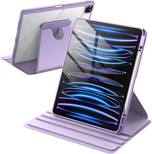 JETech Custodia Rotante per iPad Pro 12,9 Pollici (2022/2021/2020/2018) con Portapenne, Protezione con Rotazione a 360 Gradi Supporto Cover Chiaro Retro, Auto Svegliati/Sonno (Viola Chiaro)