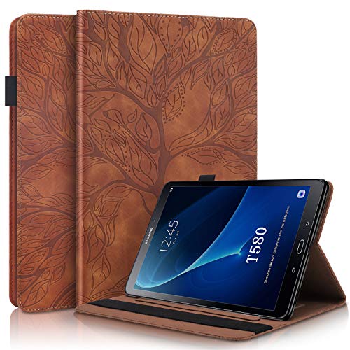 AsWant Custodia Samsung Tab A6 Cover in Pelle PU Albero in Rilievo Portafoglio Flip Stand Case con Porta Penna Slot Schede Custodia Tablet per Samsung Galaxy Tab A 2016 10.1" SM-T580/SM-T585 Marrone