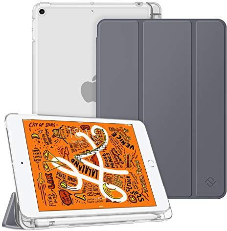 FINTIE Custodia con Apple Pencil Holder per iPad Mini 5 2019 Sottile Leggero Semi-Trasparente Back Cover Case Protettiva con Auto Svegliati/Sonno per iPad Mini 2019 7,9 Pollici, Grigio Siderale