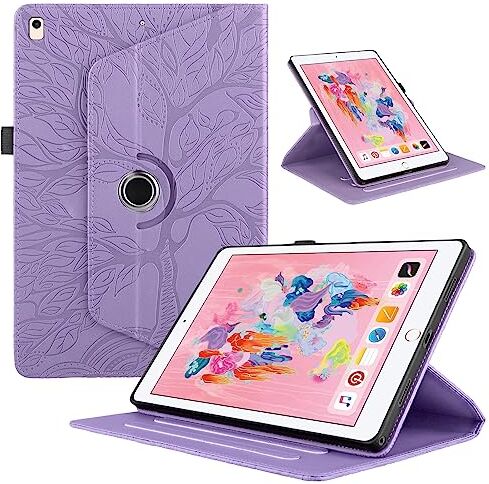 Oduio Custodia per iPad 9,7'' 2018/2017 (6a/5a Generazione) / iPad Air 2/ Air 1 / iPad Pro 9,7 Pelle PU Flip Tablet Case con Supporto Girevole di 360°Cover AntiGraffio Antiurto per iPad 9,7'', Viola