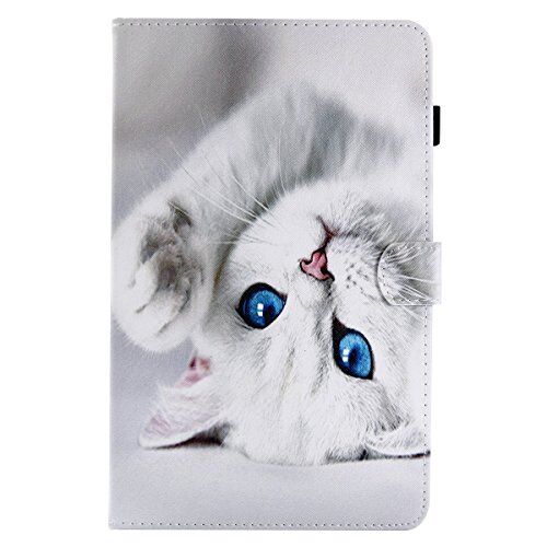 Lspcase Custodia Samsung Tab A6 10.1 Pollice 2016 SM-T580 / SM-T585 Cover a Libro Pelle PU Flip Cover Con Funzione sleep/wake Auto e Set di Penne per Samsung Galaxy Tab A6 10.1" Gatto Bianco