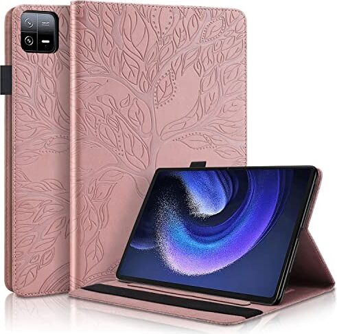 Succtopy Custodia Xiaomi Pad 6/Pad 6 Pro 11 Pollici 2023,Cover in Pelle PU Flip Portafoglio con Porta Penna Xiaomi Pad 6 11" 2023,Custodia Protettiva con Slot Card Xiaomi Pad 6 Pro 11" 2023,Oro Rosa