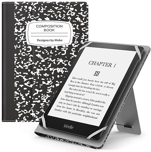 MoKo Custodia Compatibile con 6-7“ Tablet, Schermo da, Magnete Riattivazione e Standby, con Supporto Verticale e Cinturino per Presa a Mano, Taccuino Nero