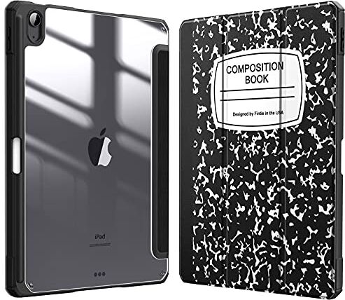 FINTIE Custodia per iPad Air 5a Generazione (2022) / 4a Generazione (2020) 10.9 Pollici con Pencil Holder Sottile Leggero Trasparente Cover Posteriore con Bordo in TPU Morbido, Composition Book