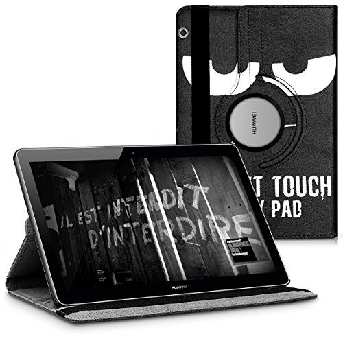 kwmobile Cover Compatibile con Huawei MediaPad T3 10 Custodia Cover per Tablet Rotazione 360° Stand Similpelle Don't Touch My Pad Bianco/Nero