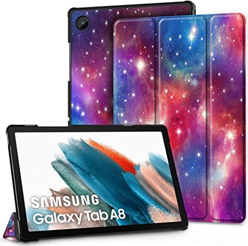 EasyAcc Custodia per Samsung Galaxy Tab A8 2021/2022, ultra sottile in pelle PU con funzione leggio e auto sleep wake up compatibile con Glaxy Tab A8 10.5 pollici SM-X200/X205/X207 stelle viola