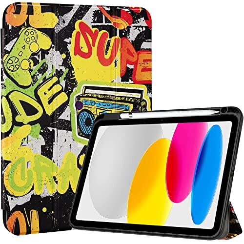 ProCase per iPad 10a Generazione Custodia 2022 [A2696 A2757 A2777], 10,9 Pollici Sottile Custodia Protettiva Leggera Smart Cover per iPad 10, Auto Sveglia/Sonno Giallo Rock and Roll