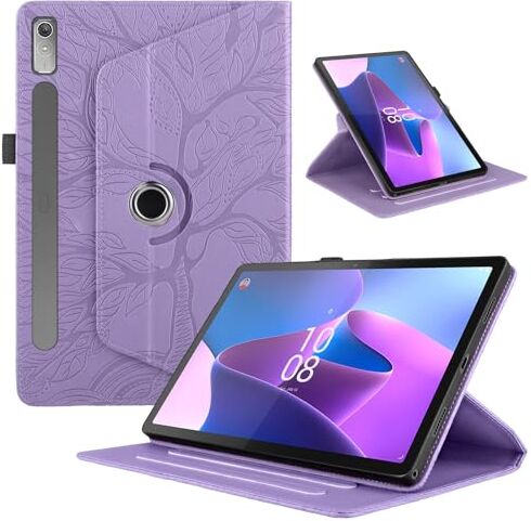 TEDTIKJT Tablet Cover per Lenovo Tab P11 Pro 2nd Gen 11.2" 2022 TB138/ TB132 Custodia Pelle PU 360°Multi Angolo Ruotabile Portatile Flip Protettiva Cover con Auto Sveglia/Sonno, Albero Viola