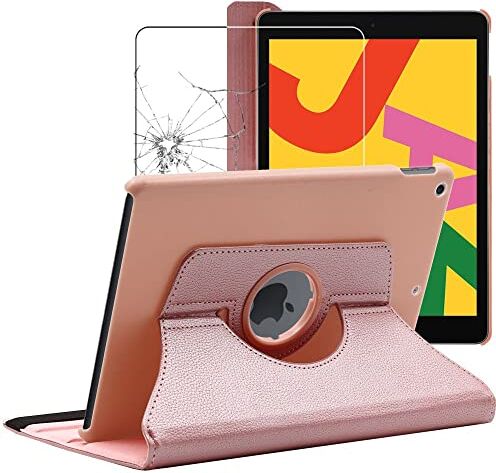 ebestStar Cover per iPad 10.2 (2019, 2020, 2021) Apple, Custodia Protezione Rotazione 360, Pelle PU, Rosa Dorato + Vetro Temperato