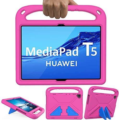 GOZOPO Custodia per bambini per Huawei MediaPad T5 10 (10,1 pollici) antiurto maniglia del basamento della copertura per bambini per Huawei MediaPad T5 10 (10,1") (Pink)