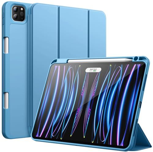 JETech Custodia per iPad Pro 11 Pollici (Modello 2022/2021/2020), con Portapenne, Supporta la Ricarica di Pencil 2a Gen, Cover Tablet Sottile con Retro in Morbido TPU (Blu)