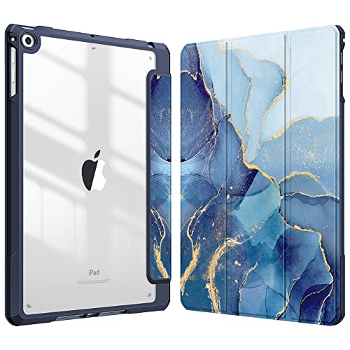 FINTIE Custodia per iPad 6a Gen. 2018 / 5a Gen. 2017 / iPad Air 2 / iPad Air 9.7 Pollici con Pencil Holder, Antiurto Sottile Case Posteriore Trasparente Cover con Auto Sveglia/Sonno, Ocean Marble