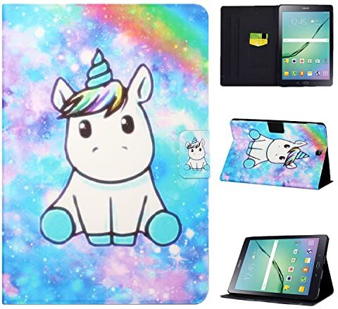 Vaitasy Custodia per Samsung Galaxy Tab S2 9.7 Pollici 2015 (SM-T810/ SM-T815), Supporto Funzione Custodia con Pencil Holder Cover per Galaxy Tab S2 9.7" Pony bianco