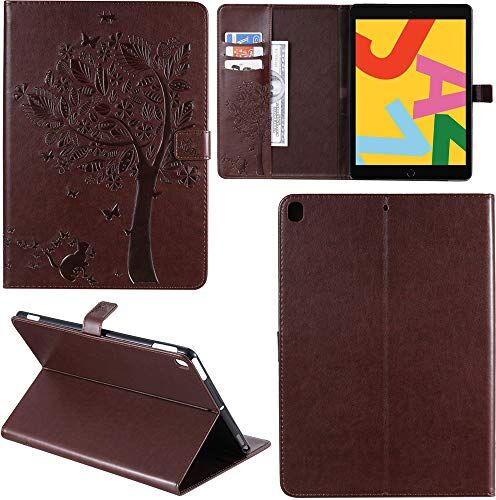 DodoBuy iPad 10.2"/iPad PRO 10.5/iPad Air 10.5 Custodia Modello Albero Gatto Smart Cover Flip in Pelle PU Cuoio Copertura Case Wallet Portafoglio Supporto per iPad 10.2"/PRO 10.5/Air 10.5 Marrone