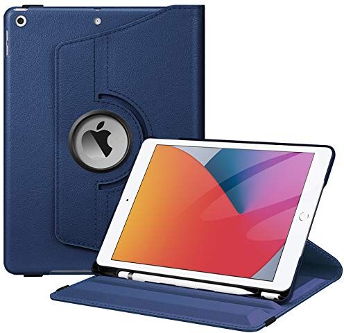 FINTIE Rotating Custodia per iPad 10.2 Pollici 9a / 8a / 7a Generazione (2021 2020 2019) con Built-in Pencil Holder 360 Gradi di Rotante Cover Protettiva Case con Auto Svegliati/Sonno, Blu scuro