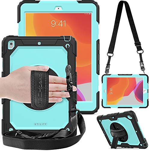 TECHGEAR Custodia Utility Compatibile con iPad 9/8 / 7 Generazione, Antiurto Resistente Supporto Integrato Girevole a 360 Gradi, Cinturino a Mano e Tracolla attaccabile Cover per iPad 10.2 Pollici