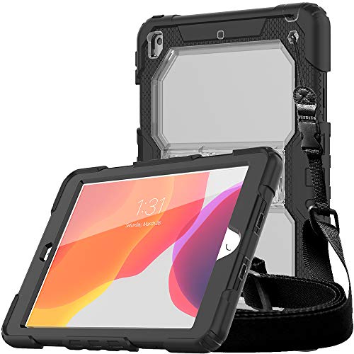 TECHGEAR Vanguard Custodia Compatibile con iPad 10.2" 2021/2020 / 2019 (9/8/7 Generazion) Robusta Custodia Protettiva Resistente agli Urti, Cover con Supporto Integrato e Tracolla Nero/Chiaro