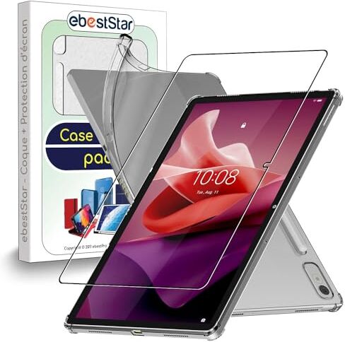 ebestStar Cover per Lenovo Tab P12 (2023), Custodia Silicone Trasparente Protezione TPU Antiurto, Bordi Rinforzati, Trasparente + Vetro Temperato