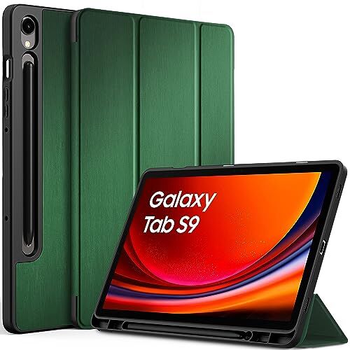 EasyAcc Custodia Cover Compatibile con Samsung Galaxy Tab S9 FE/S9 2023 11 Pollici con Cover Leggero Supporto in Pelle PU Case,SM-X710 (Wi-Fi)/SM-X716B (5G Global)/SM-X718U,Verde Scuro