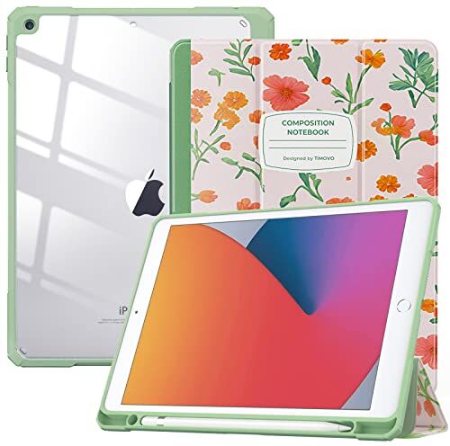 TiMOVO Custodia Compatibile con Nuovo iPad 9a Gen 2021/iPad 8a Gen 10.2" 2020 con Portapenne, Case Protezione con Supporto, Supporto Auto Sveglia/Sonno iPad 7a Gen 2019 10.2", Floreale Primaverile