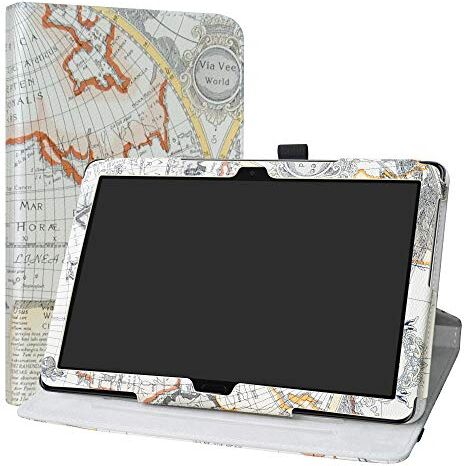 Labanema Huawei MediaPad M5 Lite 10 Custodia, PU Caso Pelle Girevole 360°Rotante Cover Case per Huawei MediaPad M5 Lite 10" 2018 Tablet Map White