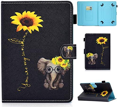 Succtop Custodia 8 Pollici Universale, PU Pelle Penna Flip Cover Fire HD 10, Huawei MediaPad T3 / T5 10, Galaxy Tab A 10.1 / Tab E 9.6, Lenovo Tab 3 10.1 e Altri 9.5-10.5" Pollici Elefante Fiore