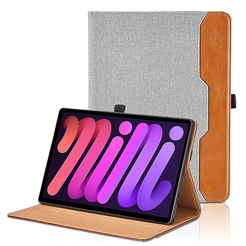 Oduio Custodia per iPad mini 6 Generazione 8,3 Pollici 2021 Pelle PU Flip Tablet Case, Funzione Supporto Pieghevole Cover Protettiva con Tasca, Auto Sveglia/Sonno per iPad Mini 6 Grigio