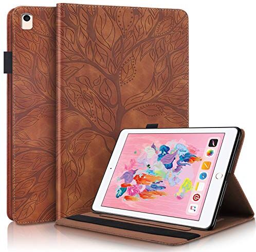 Succtop Custodia iPad 6a Generazione Cover iPad 5a Generazione Custodie Pelle PU Portafoglio Funzione Sonno/Svegliati Auto Cover per Apple iPad 2017/2018,iPad PRO 9.7"/iPad Air/Air 2 Marrone