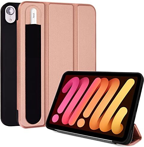 TECHGEAR Smart Cover per iPad Mini 6 [Compatibile con Pencil] Custodia Protettiva Mini 6 2021 in PU Pelle con protezione d'angolo [Auto Sveglia/Sonno] Oro Rosa