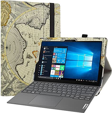 Labanem Custodia per Lenovo IdeaPad Duet 3i, PU Pelle Slim Flip Case Cover Protettiva Pieghevole Stand per 10.3" Lenovo IdeaPad Duet 3i 10IGL5 Tablet Map White