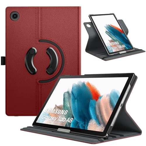 TiMOVO Custodia Protettiva Compatibile con Samsung Galaxy Tab A8 10,5" 2021 2022(SM-X200 / SM-X205), Cover a Rotazione 90 Gradi per Tablet, Funzione di Auto Sveglia e Sonno, Vino Rosso