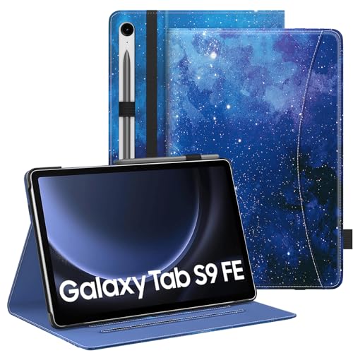 MoKo Custodia per Galaxy Tab S9 Fe 10,9" 2023 SM-X510/SM-X516/SM-X518, Cover Pieghevole con Visualizzazione Multiangolo e Supporto per S-Pen, Tasca Frontale, Auto Sveglia/Sonno, Cielo Stellato Blu