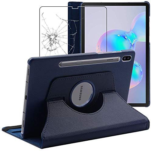 ebestStar Cover per Samsung Galaxy Tab S6 10.5 T860/T865, Custodia Protezione Rotazione 360, Pelle PU, Blu scuro + Vetro Temperato