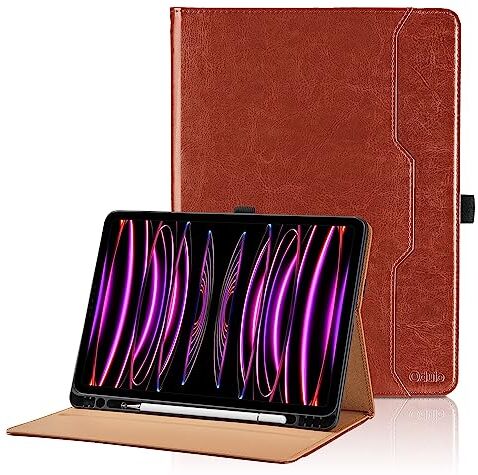 Oduio Custodia per iPad Pro 11 Pollici 2022/2021/2020 (4a/3a/2a Generation) / iPad Air 4/Air 5, Pelle Tablet Case, Protettivo Supporto con Pencil Holder, Auto Svegliati/Sonno Marrone