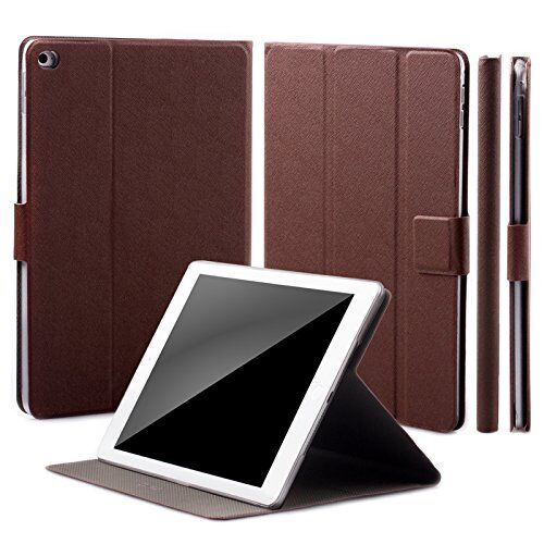 iCues Apple iPad Air 2 Manzano Bag   Funzione 360 Stand Hippo Brown   Premium Stand Luce supplementare in Pelle Molto Sottile Libro incernierato Custodia protettiv Custodia Cover Case Tasca Borsa