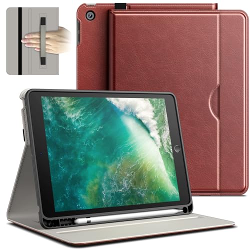 JETech Custodia per iPad 6/5 (9,7 Pollici, Modello 2018/2017, 6a/5a Gen), PU Pelle Affari Folio Protettiva Cover Tablet con Portapenne & Tasca, Multi-Angolo Visualizzazione (Marrone)