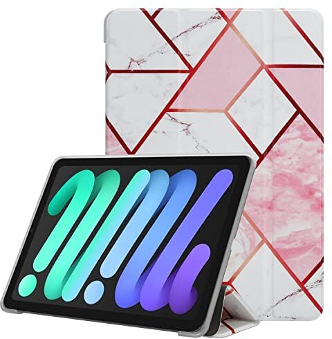 Cadorabo Custodia per tablet compatibile con Apple iPad MINI 6 (8.3 Pollici) Design Marmo Bianco Rosa Coperchio protettivo ultra sottile in silicone TPU flessibile con funzione stand