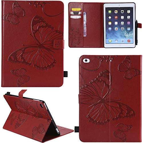 Ooboom ® iPad Mini 1/2/3/4 Custodia 3D Farfalla Modello Flip in Pelle PU Cuoio Premio Copertura Case Cover Wallet Kickstand Supporto con ID Credito Carta Titolare Chiusura Magnetica Rosso