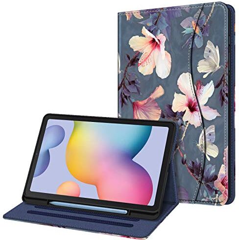 FINTIE Custodia per Samsung Galaxy Tab S6 Lite 10.4'' 2024/2022/2020 (SM-P620/P625/P613/P619/P610/P615) con S Pen Holder [SlimShell] Multi-angli Leggero Morbida TPU Cover Case, Hibiscus