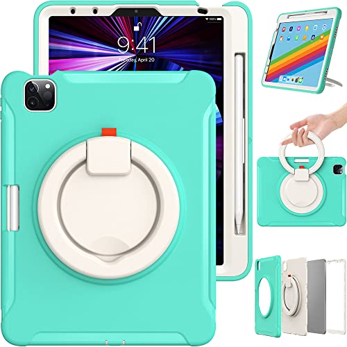 RUNNLY Custodia per iPad Air 5 Gen/4 Gen 10,9 pollici con maniglia, ultra leggera e resistente, per bambini con supporto girevole e portapenne, colore: verde