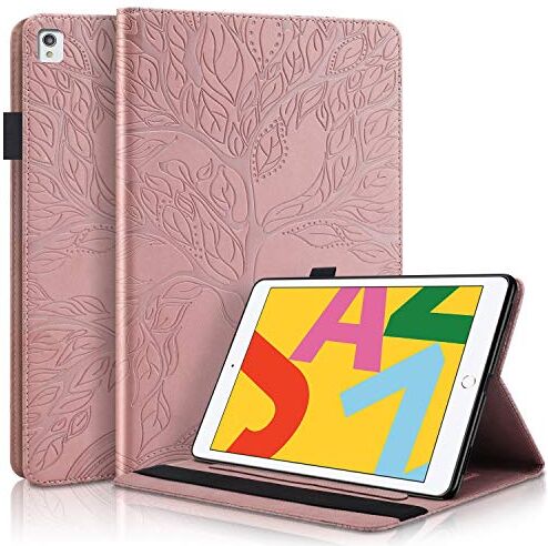 AsWant Custodia iPad 7a Generazione Cover in Pelle PU Albero in Rilievo Portafoglio Flip Case Funzione Auto Sleep/Wake Custodie per iPad 10.2 Pollici 2019,iPad PRO/iPad Air 3 10.5 Pollice Oro Rosa