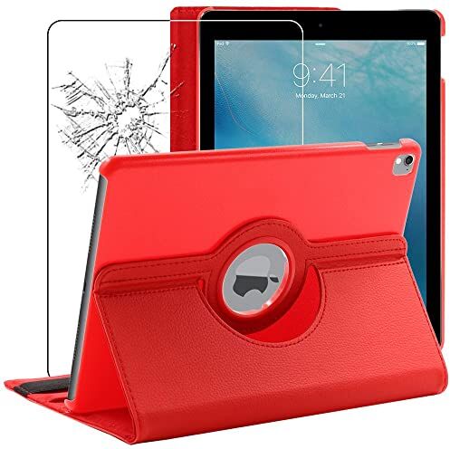 ebestStar Cover per iPad Pro 9.7 (2016) Apple, Custodia Protezione Rotazione 360, Pelle PU, Rosso + Vetro Temperato