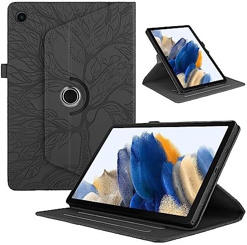 TEDTIKJT Cover Samsung Galaxy Tab A8 10.5" 2021 SM-X200/ X205/ X207 Custodia Pelle PU 360°Multi Angolo Ruotabile Portatile Flip Tablet Protettiva Cover Tab A8 con Auto Sveglia/Sonno,Nero Albero