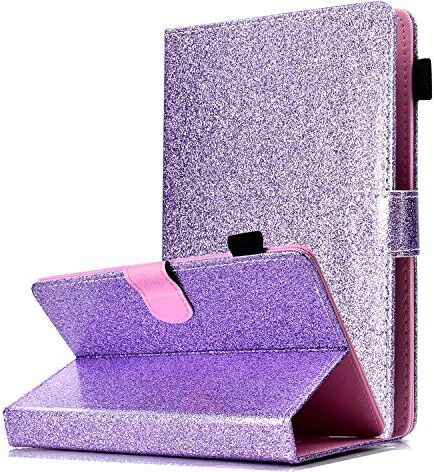 HereMore Cover Glitter per Tablet 9-10.1", Custodia Protettiva per iPad 2018, ASUS Zenpad 10, Lenovo Tab10 TB-X103F/Tab 2 A10-70, Huawei MediaPad T5 10/M5 Lite 10, Galaxy Tab A6/A 10.1", Viola