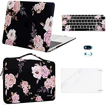 MOSISO Case Compatibile con MacBook Air 13 Pollici 2022-2018 Uscita A2337 M1 A2179 A1932, Custodia Rigida in Plastica&Borsa a Manica&Tastiera Cover&Webcam Coperchio&Proteggi Schermo, Nero