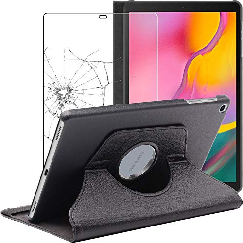 ebestStar Cover per Samsung Galaxy Tab A 10.1 2019 T510 T515, Custodia Protezione Rotazione 360, Pelle PU, Nero + Vetro Temperato