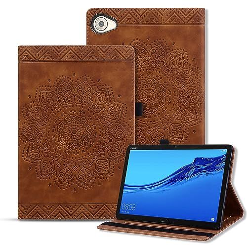 Rosbtib Custodia Protettiva per Huawei MediaPad M5 Lite 10.1 Pollici Pelle PU Flip Cover con Funzione di Supporto Slot Schede Floreale Mandala Cover Huawei MediaPad M5 Lite 10 10.1" (2018), Marrone